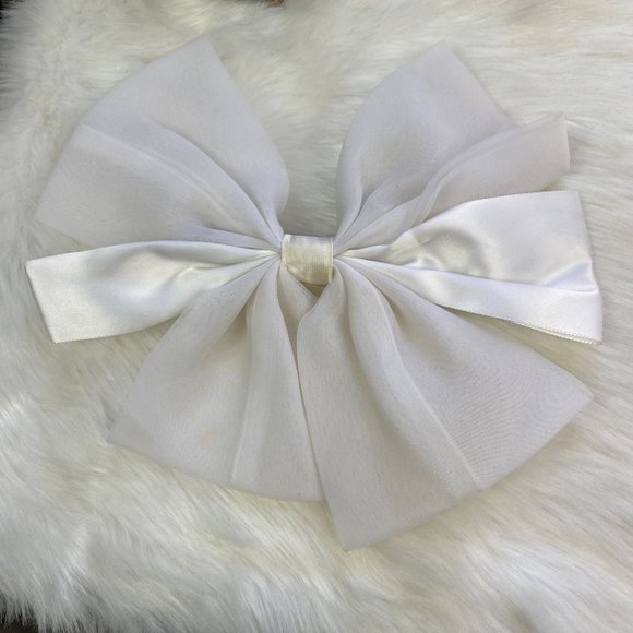 Vintage Accessories - Vintage Ivory Hair Bow Clip 6.5" X 10"